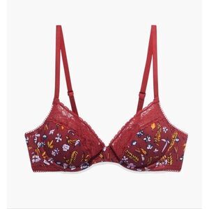 Savage X Fenty 38B Floral cotton essentials lace trim unlined bra red